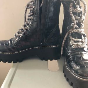 Black faux croc combat boots worn twice from Zara